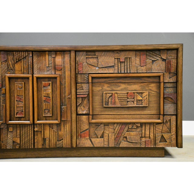 1970s Brutalist 78” MCM Lane Pueblo Walnut Dresser For Sale - Image 9 of 11