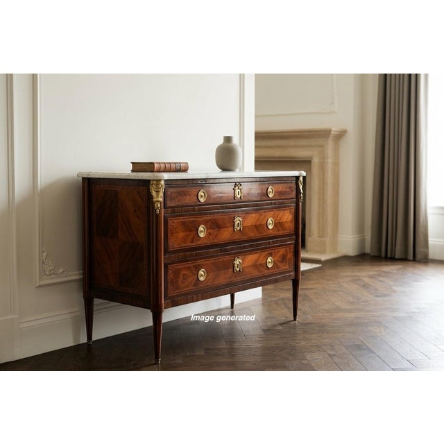 A fine 18th century French Louis XVI marquetry commode, expertly crafted by master ébéniste Jean-Baptiste Lependu from...