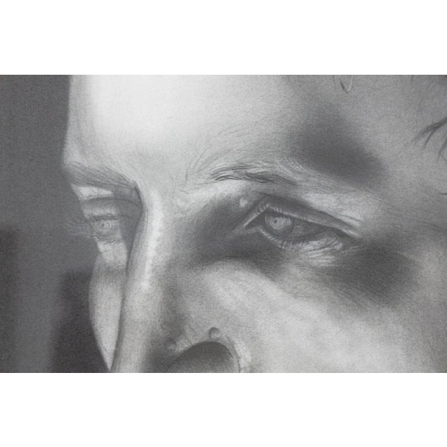 Daniel Samaniego Male Portrait II Graphite & Charcoal Drawing on Paper Framed For Sale - Image 4 of 7