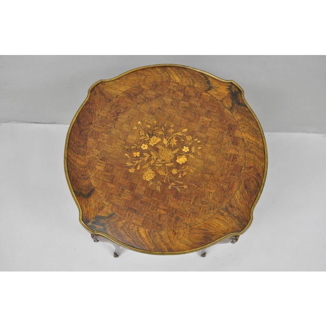 Antique French Louis XV Style Marquetry Inlay Bronze Ormolu Rosewood Side Table For Sale - Image 14 of 16