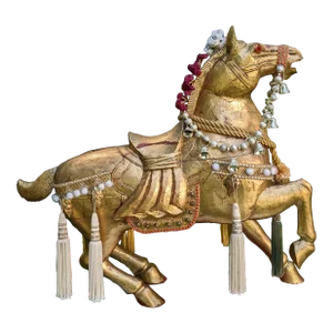 Mid 20th Century XL Chinese Hand-Carved Gilt Wood Stylized Tang Horse Sculpture Statue Figure