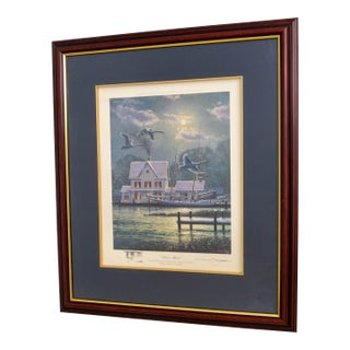 "Winter Harbor" Sailboat Swan Painting Print Signed John M Barber Numbered For Sale