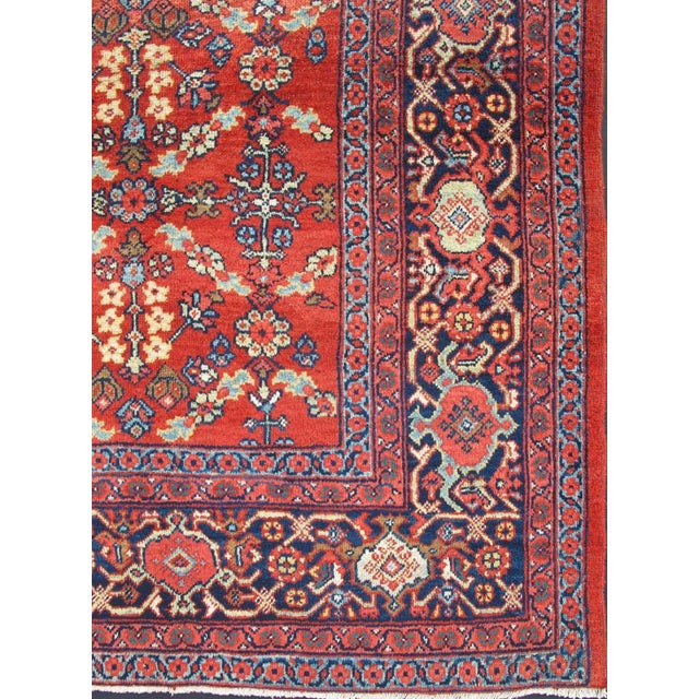 1920s Square Sized Geometric Antique Persian Mahal-Sultanabad Rug in Red and Blue Colors For Sale - Image 5 of 6