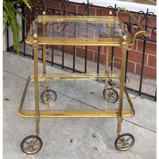 Metal Vintage Maison Jansen Brass Drinks Trolley Bar Cart For Sale - Image 7 of 13