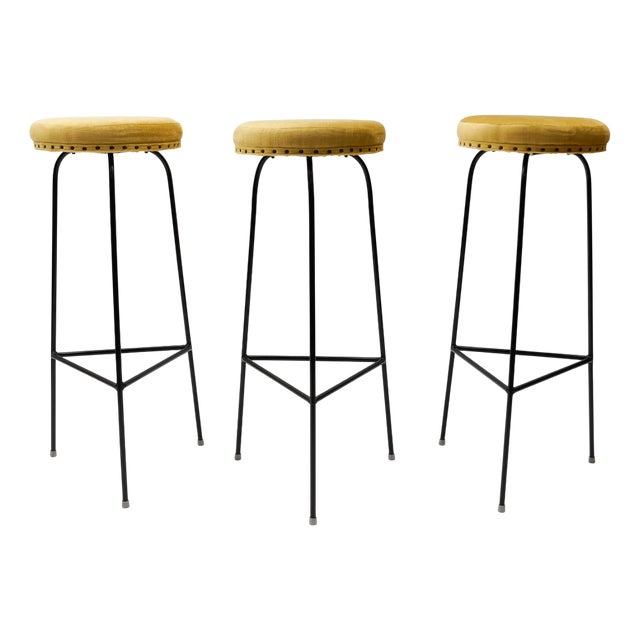 Mid-Century Modern Minimalistic String Bar Stools, 1950s, Set of 3 For Sale