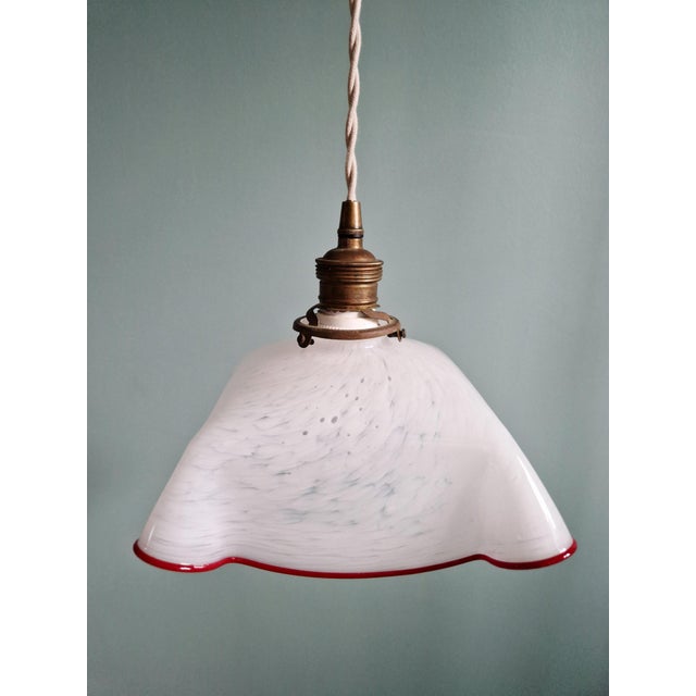 Mid-Century Modern Art Deco Pendant Light in Pleated Speckled Glass, 1930s For Sale - Image 3 of 14