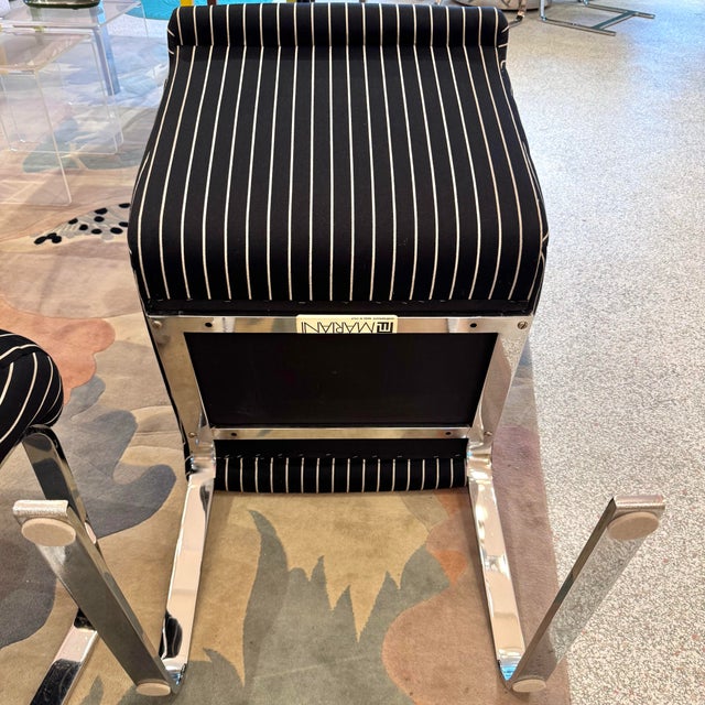 1970s Set of Four 1970's Pace Collection Mariani Lugano Cantilever Dining Chairs in Black/White Stripe For Sale - Image 5 of 12