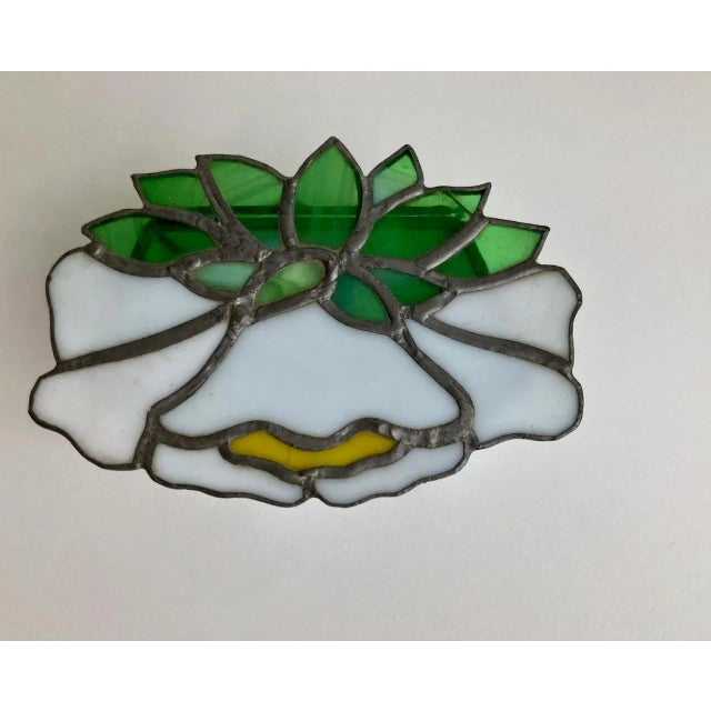 Vintage Stained Glass & Clear Glass Lidded Floral Box For Sale - Image 11 of 13