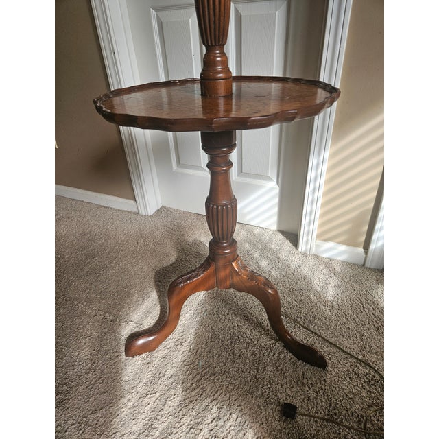 Vintage Chippendale Burl Wood Floor Lamp With Table For Sale - Image 9 of 18