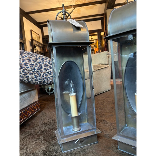 Late 19th Century Large Brass Wall Mount Lanterns - a Pair For Sale In Chicago - Image 6 of 6