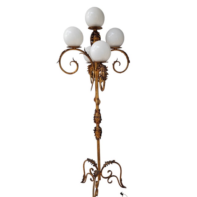 Vintage Floor Lamp in Wrought Iron, 1950s, in Very Good conditions. Designed 1950 to 1959 European Plug (up to 250V).The...