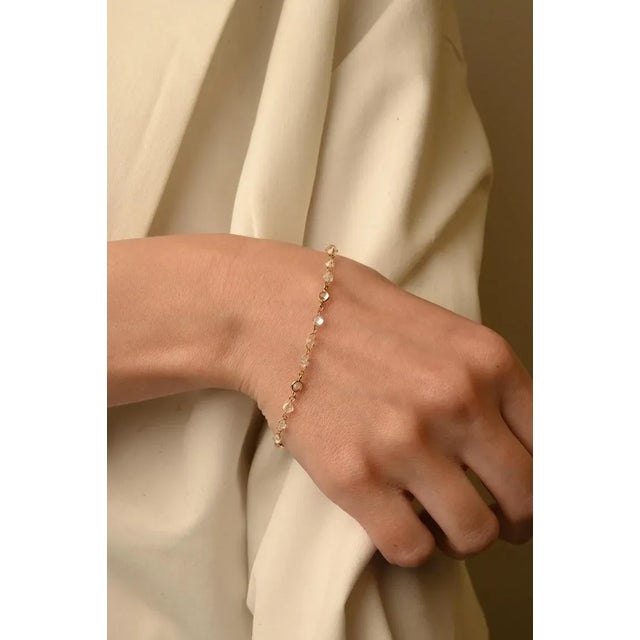 Art Deco 18k Yellow Gold Rainbow Moonstone Chain Bracelet For Sale - Image 3 of 9