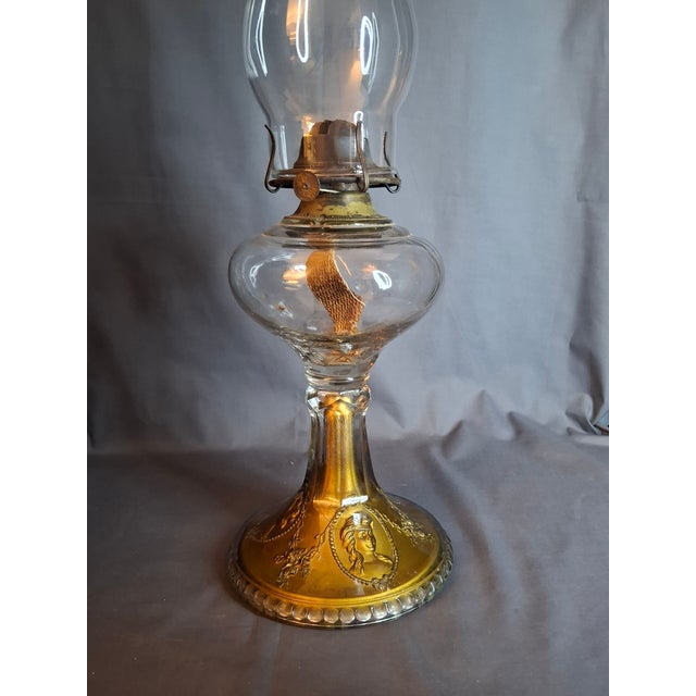 Late 19th Century Antique Eapg Riverside Glass No. 423 Empress Kerosene Lamp Gold Intaglio Base 10.75" c.1894 For Sale - Image 5 of 15