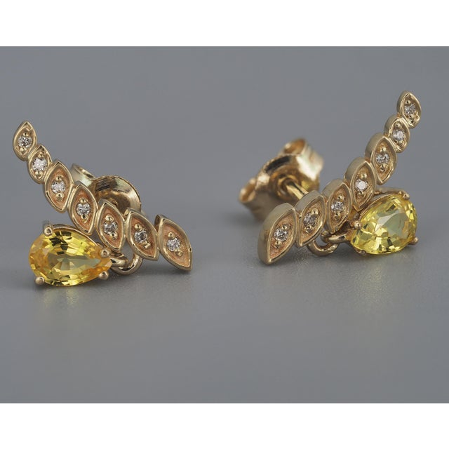 Yellow Sapphires and Diamonds Earrings Studs- Set of 2 For Sale - Image 6 of 10