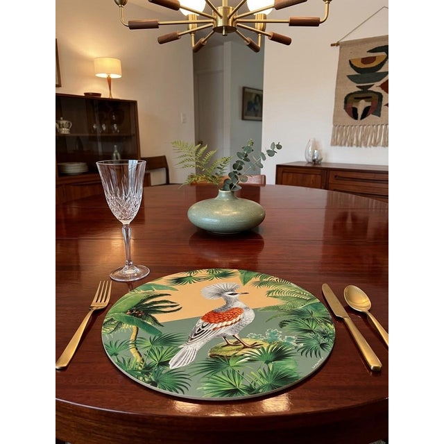 Handmade La Corallina Firenze "Jamaica" Series Crowned Crane Round Hard Placemat For Sale - Image 9 of 10