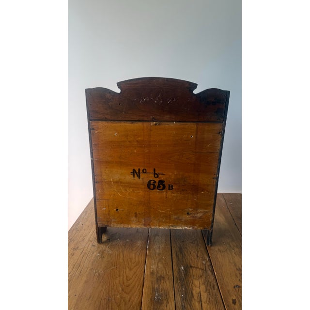 Coffee Antique Industrial Oak Storage Cabinet With Ontario Laundry Beveled Mirror For Sale - Image 8 of 9