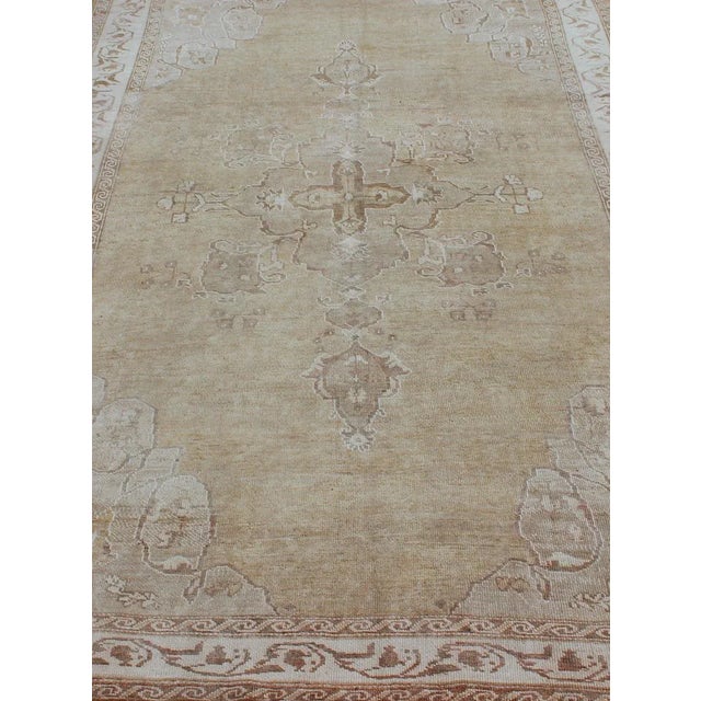 Tan Vintage Turkish Kars Rug With Light Tan Field and Soft Ivory Border 6'9 X 12'0 For Sale - Image 8 of 12