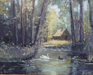 Sean Wu, Original Oil Landscape,Forest Pond
