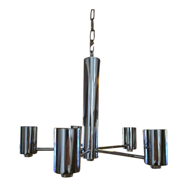 Mid Century Modern 70s Chrome Petite Chandelier For Sale