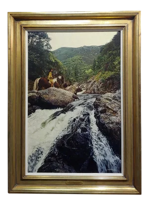 Craig Tennant - Indian Woman on Horseback by the Waterfalls - Oil Painting
