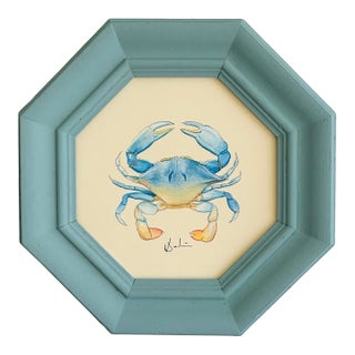 Original Hand-Painted Crab Painting in a Hand-Painted Frame For Sale