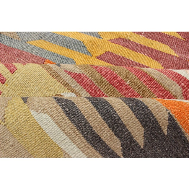 Orange Colorful Vintage Turkish Kilim With All-Over Latching Design & Geometric Shapes For Sale - Image 8 of 13
