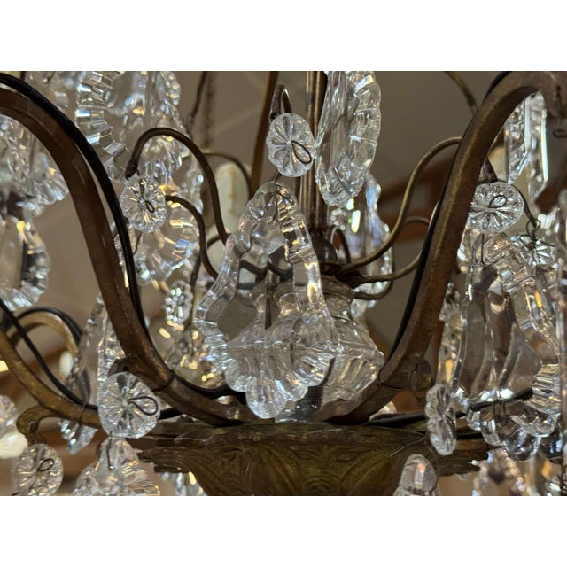 8-Light Bronze Chandeliers with Baccarat Crystal Drops, 1950s, Set of 2 For Sale - Image 15 of 18