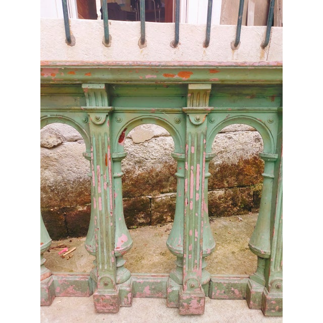 Late 19th century balustrade in painted solid wood, neo-Gothic style.