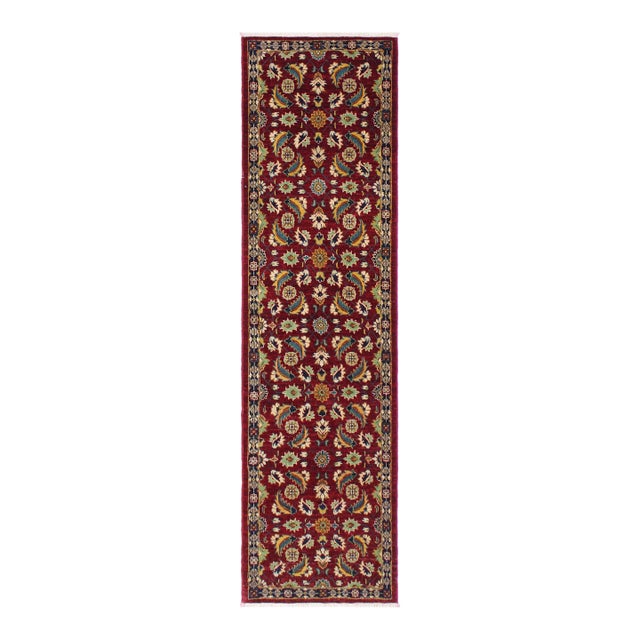 Shabby Chic Ziegler Red/Blue Wool Runner Rug- 2'7'' X 9'7'' For Sale
