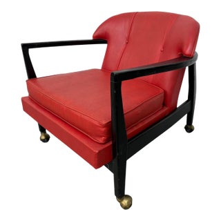 Mid-Century Modern Red Vinyl Arm Chair For Sale