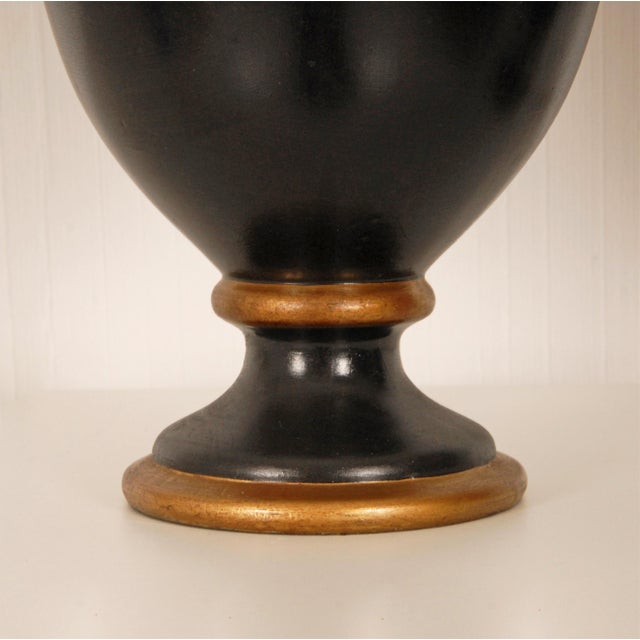 Vintage French Lamps Ceramic Baluster Vase Lamps Black Gold Cream - A Pair For Sale - Image 6 of 10