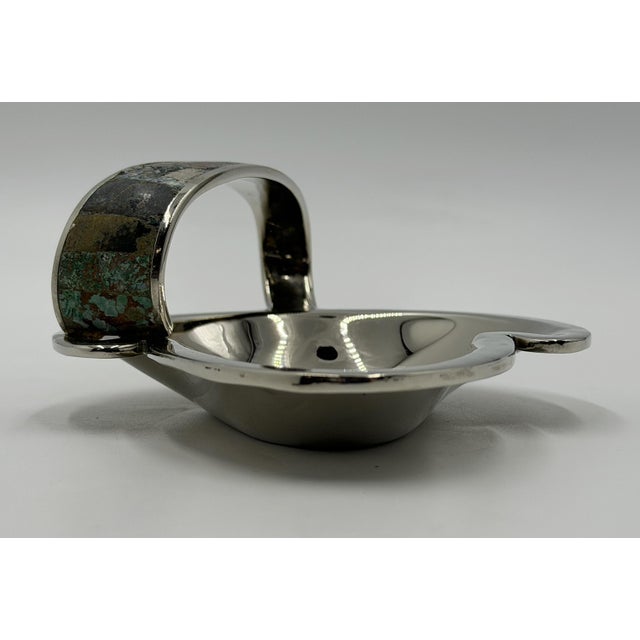Metal Los Castillo Taxco Silver Plate Malachite & Lapis Catchall Dish, Mexico 1960s For Sale - Image 7 of 18