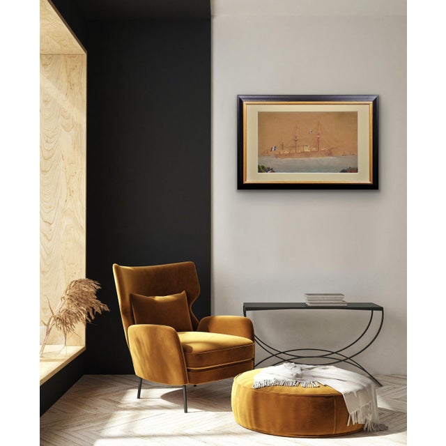 French Navy Ironclad Warship, Early 20th Century, Gouache & Watercolor on Paper For Sale - Image 13 of 18