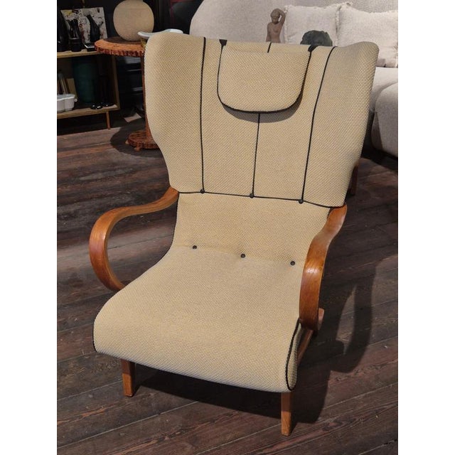 Wood Swedish Modern Wingback Chair with Leather Details, 1940s For Sale - Image 7 of 14