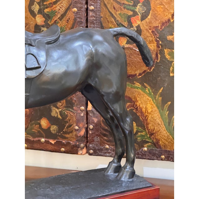 Large Cast Metal Horse Sculpture on Wood Plinth, First Half of the 20th Century For Sale - Image 9 of 10