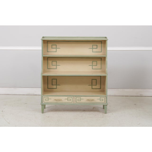 Chinoiserie Pair Artist Signed Chinoiserie Style 2 Drawer Open Bookcases For Sale - Image 3 of 18