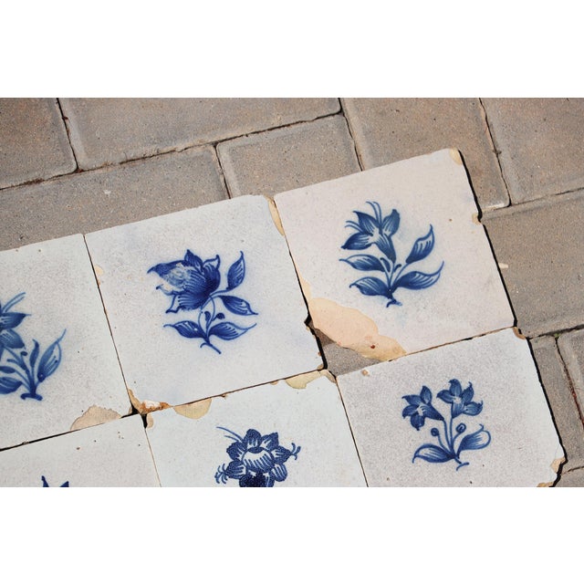 Antique 18th Century Portuguese Faience Tiles With Delicate Botanical Designs Set of 27 For Sale - Image 11 of 18