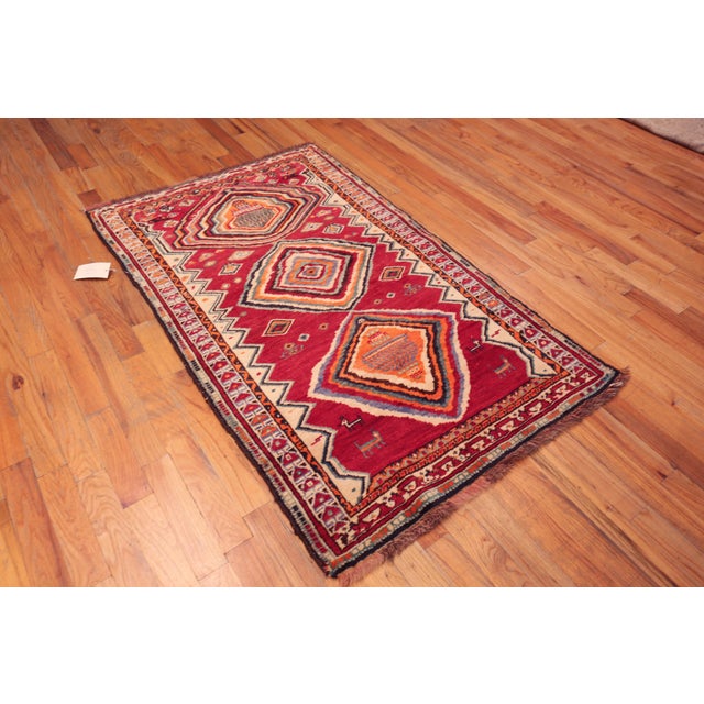 Bold Red Vintage Persian Gabbeh Rug With Diamond Pattern, Country of Origin: Persia, Circa Date: Vintage