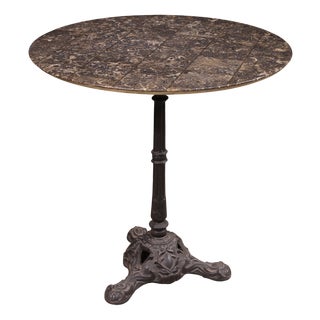 20th Century French Iron Bistro Table with Marble Top, 1970s For Sale