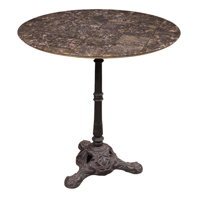 20th Century French Iron Bistro Table with Marble Top, 1970s For Sale