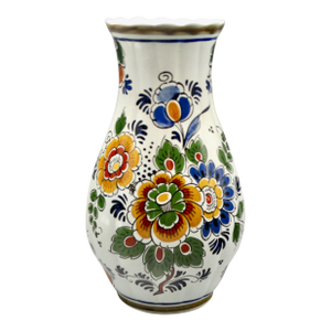 Vintage Hand Painted Dutch Delft Chinoiserie Polychrome Vase