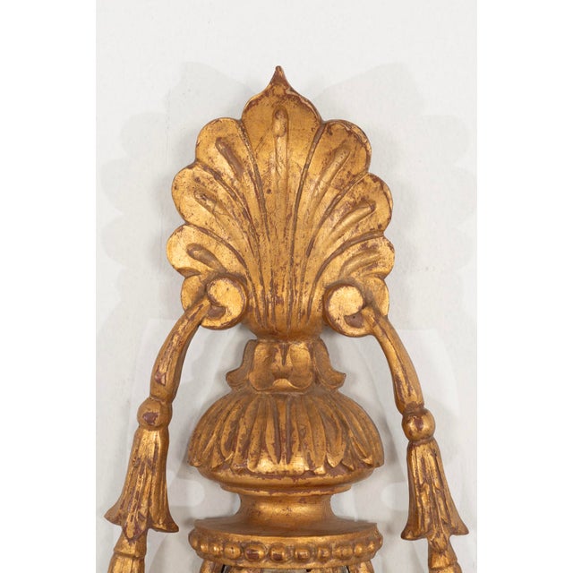 Italian Neoclassical Giltwood Mirror and Pair of Mirrored Candle Sconces, Circa 1950 For Sale - Image 10 of 13