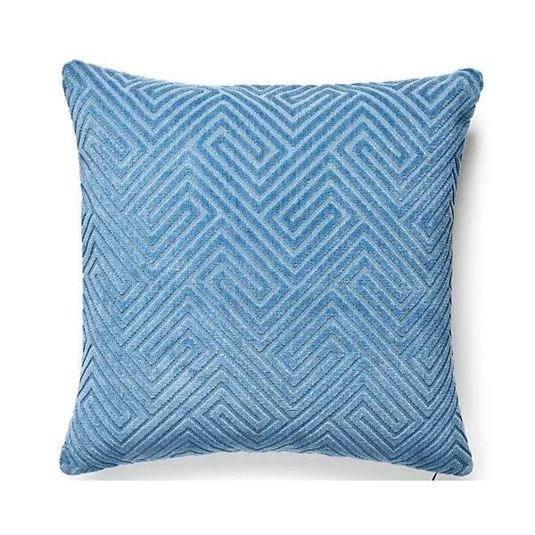 Traditional The House of Scalamandré Meander Velvet Outdoor Pillow, Denim For Sale - Image 3 of 3