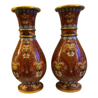 Pair of Gilt and Cloisonné Enamel Vases For Sale
