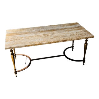 Travertine Coffee Table with Brass Base, 1970s For Sale