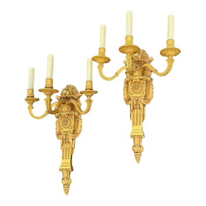 Pair of Large English Regency Style Gilded Bronze 3 Light Sconces by Edward F. Caldwell
