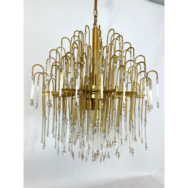 Mid-Century Modern Mid-Century Italian Brass and Glass Chandelier, 1970s For Sale - Image 3 of 11