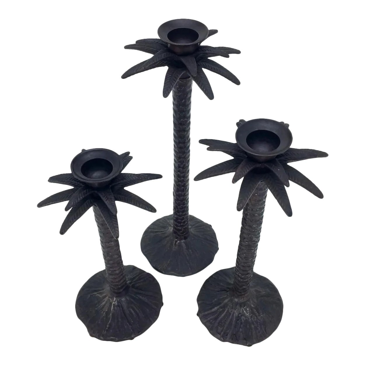 Bronze Palm Tree Candle Holders Set of 3 Chairish