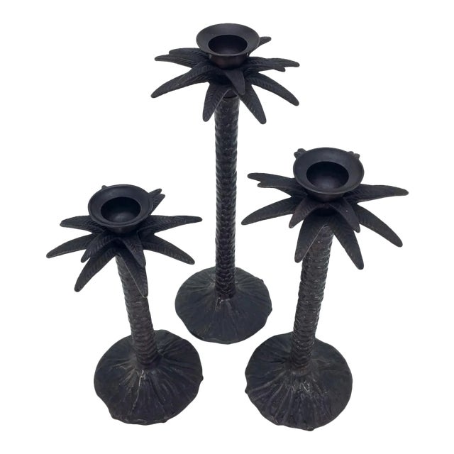 Bronze Palm Tree Candle Holders - Set of 3 For Sale