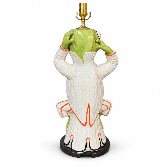 Wood Large Scale Hollywood Regency Italian Frog Form Ceramic Table Lamp For Sale - Image 7 of 8